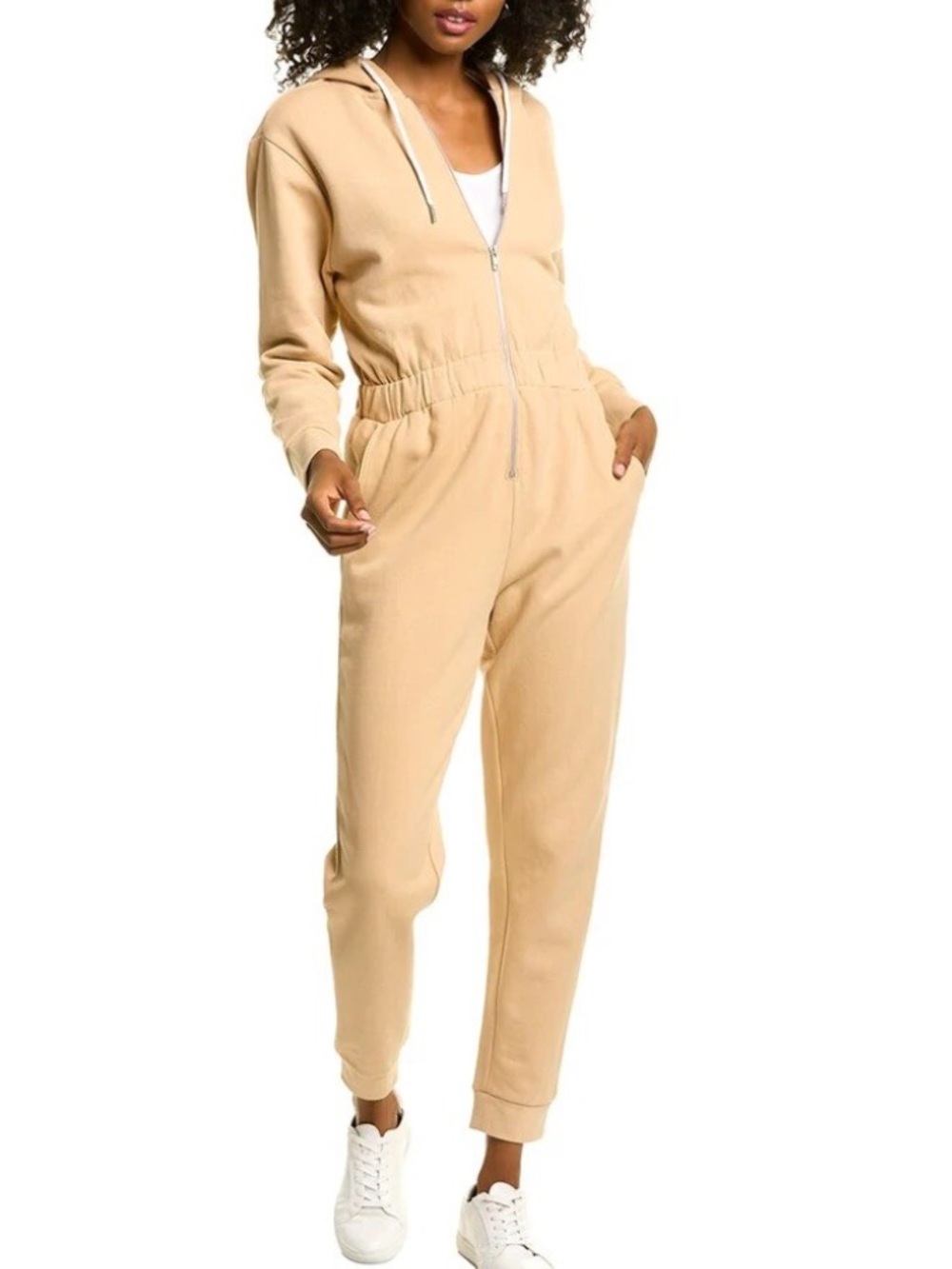 WEWOREWHAT Beige Hooded One-Piece Leisure Jumpsuit 6